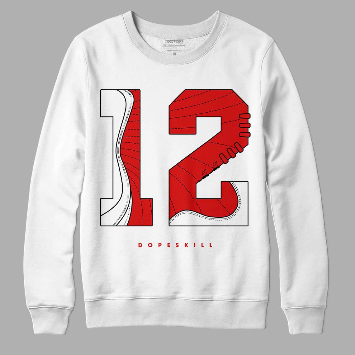 Jordan 12 Retro ‘Gym Red’ DopeSkill Sweatshirt Number No.12 Graphic Streetwear - White 