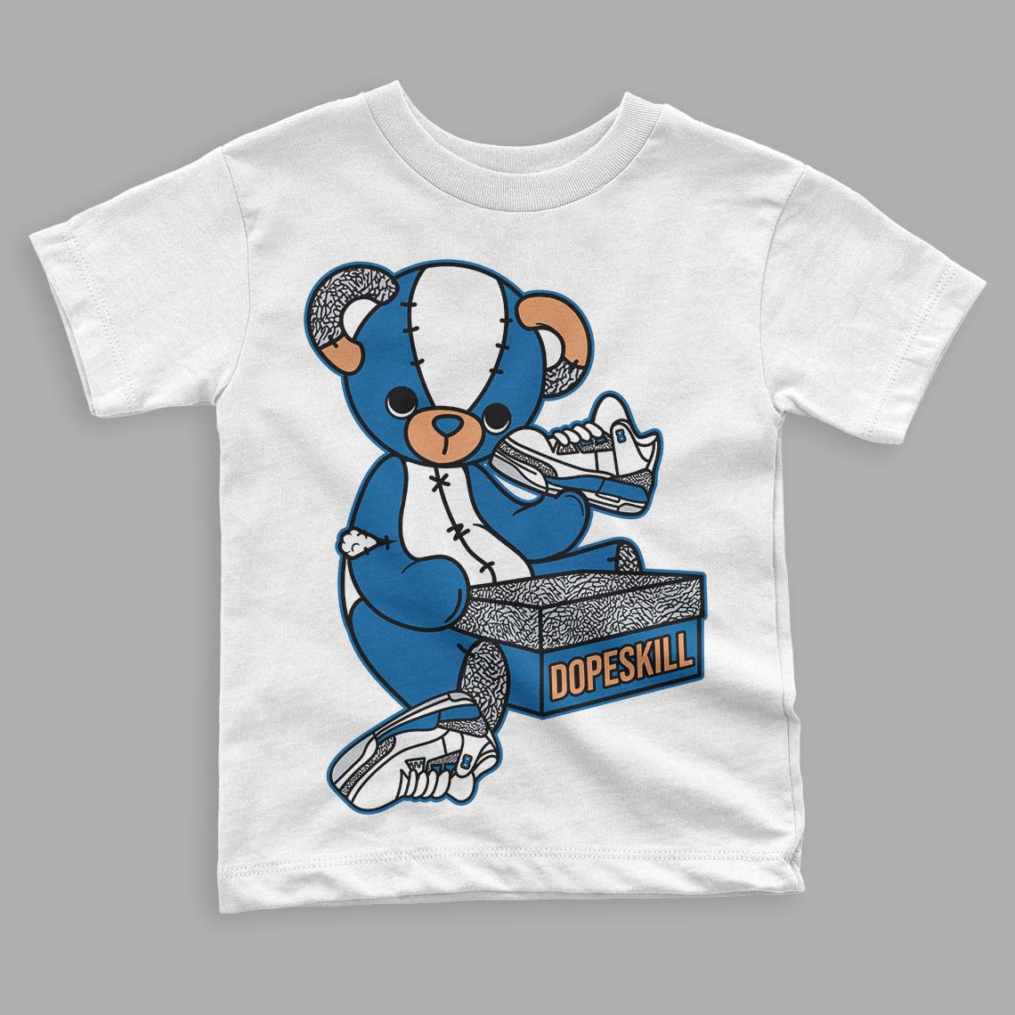 Jordan 3 Retro Wizards DopeSkill Toddler Kids T-shirt Sneakerhead BEAR Graphic Streetwear - White