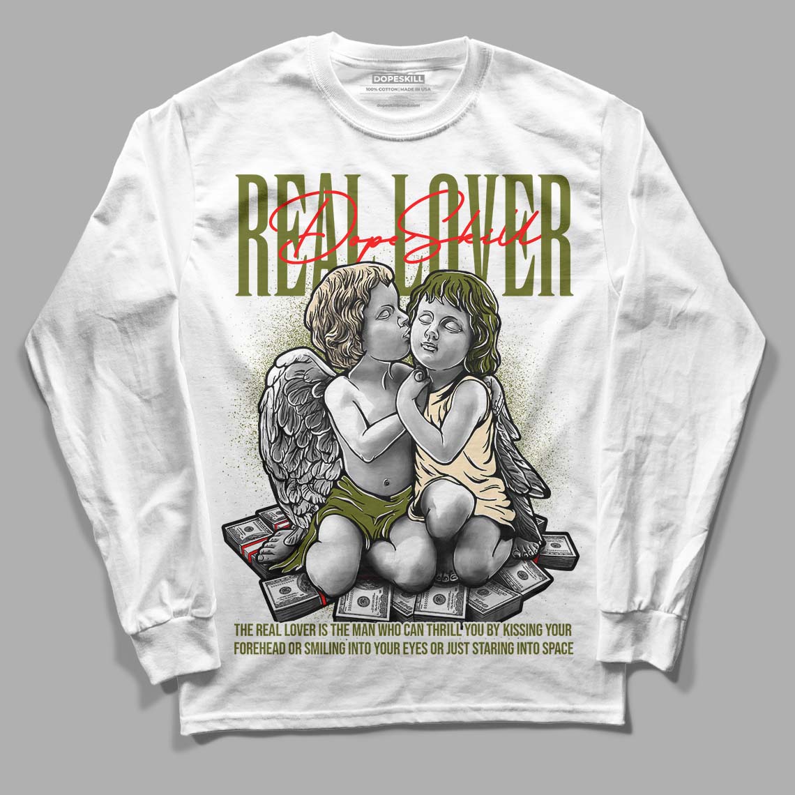 Travis Scott x Jordan 1 Low OG “Olive” DopeSkill Long Sleeve T-Shirt Real Lover Graphic Streetwear - White