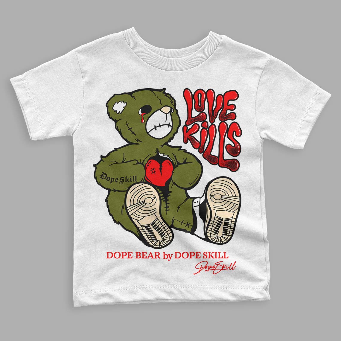 Travis Scott x Jordan 1 Low OG “Olive” DopeSkill Toddler Kids T-shirt Love Kills Graphic Streetwear - White