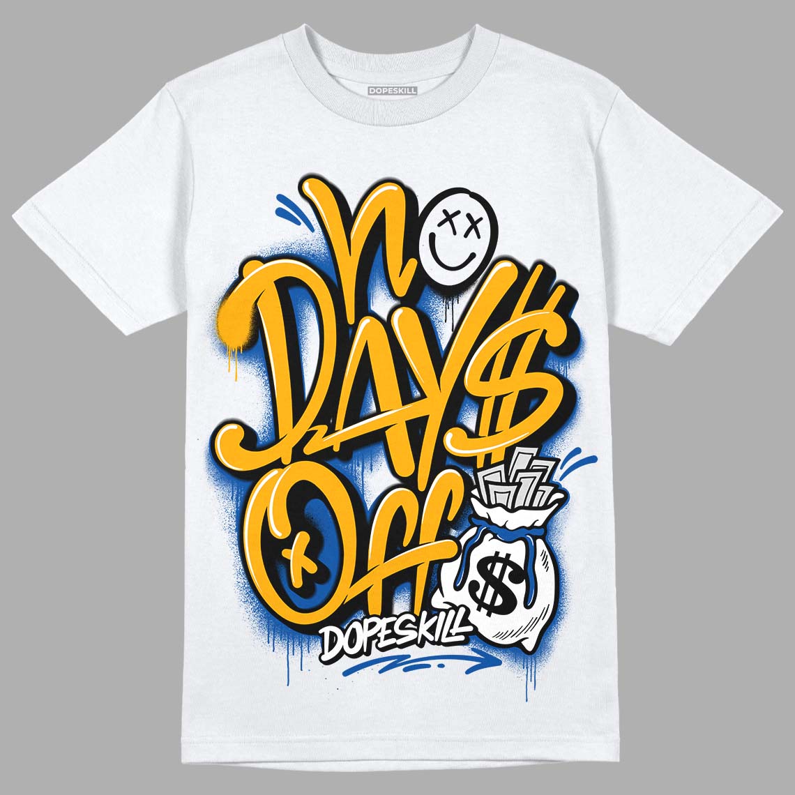 Dunk Blue Jay and University Gold DopeSkill T-Shirt No Days Off Graphic Streetwear - White