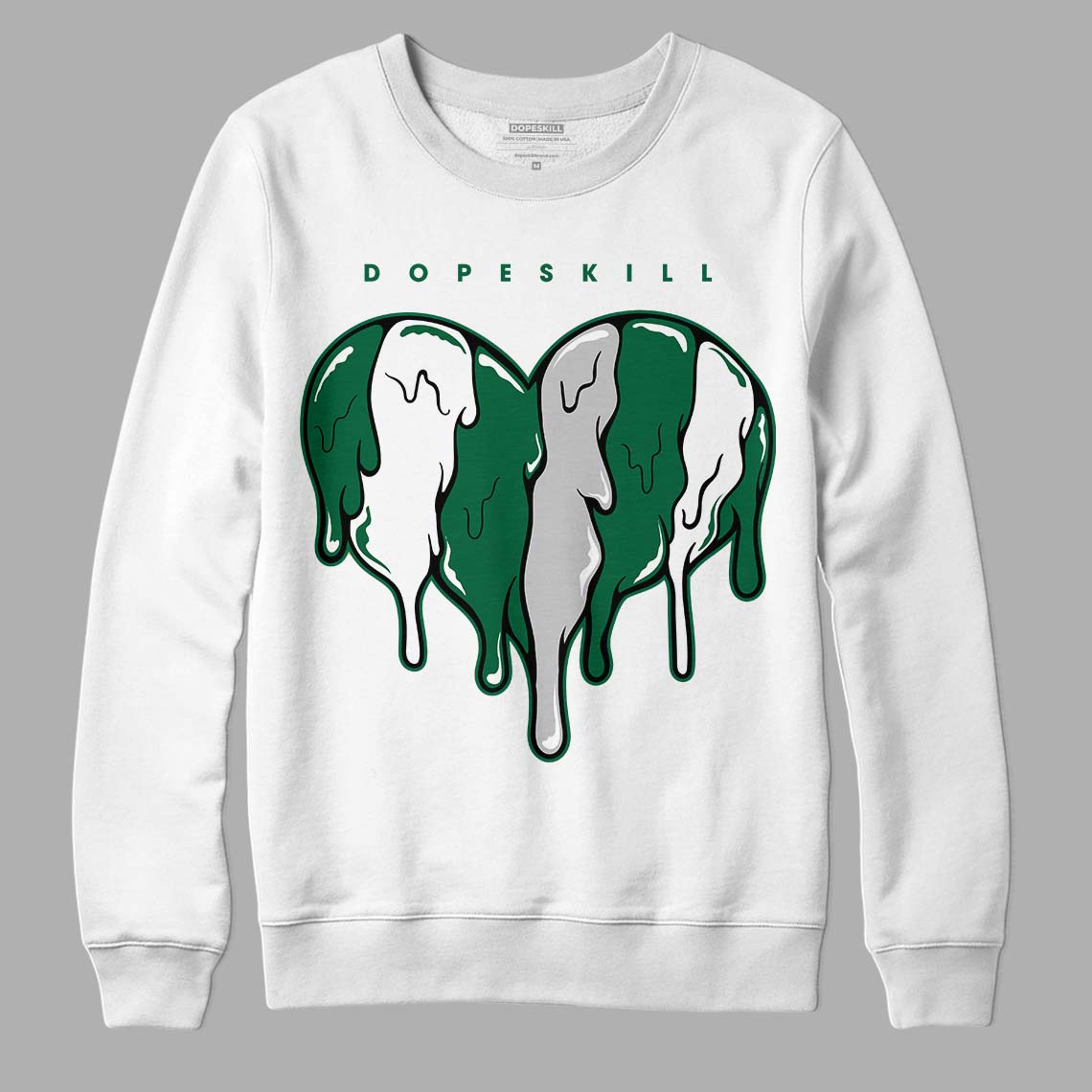 Gorge Green 1s DopeSkill Sweatshirt Slime Drip Heart Graphic - White 