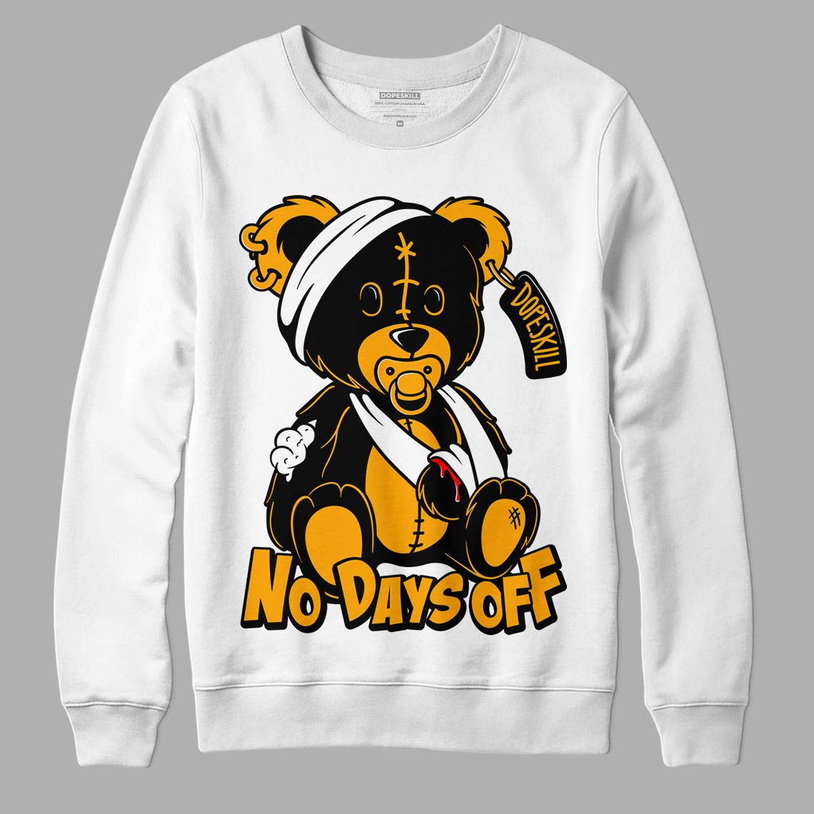 Black Taxi 12s DopeSkill Sweatshirt Hurt Bear Graphic - White 