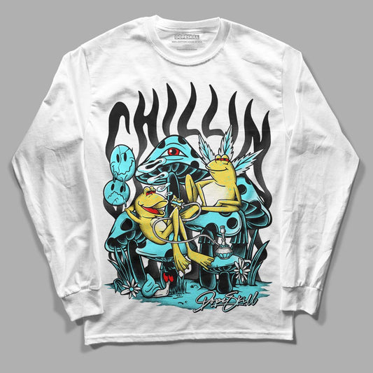 Aqua 5s DopeSkill Long Sleeve T-Shirt Chillin Graphic - White