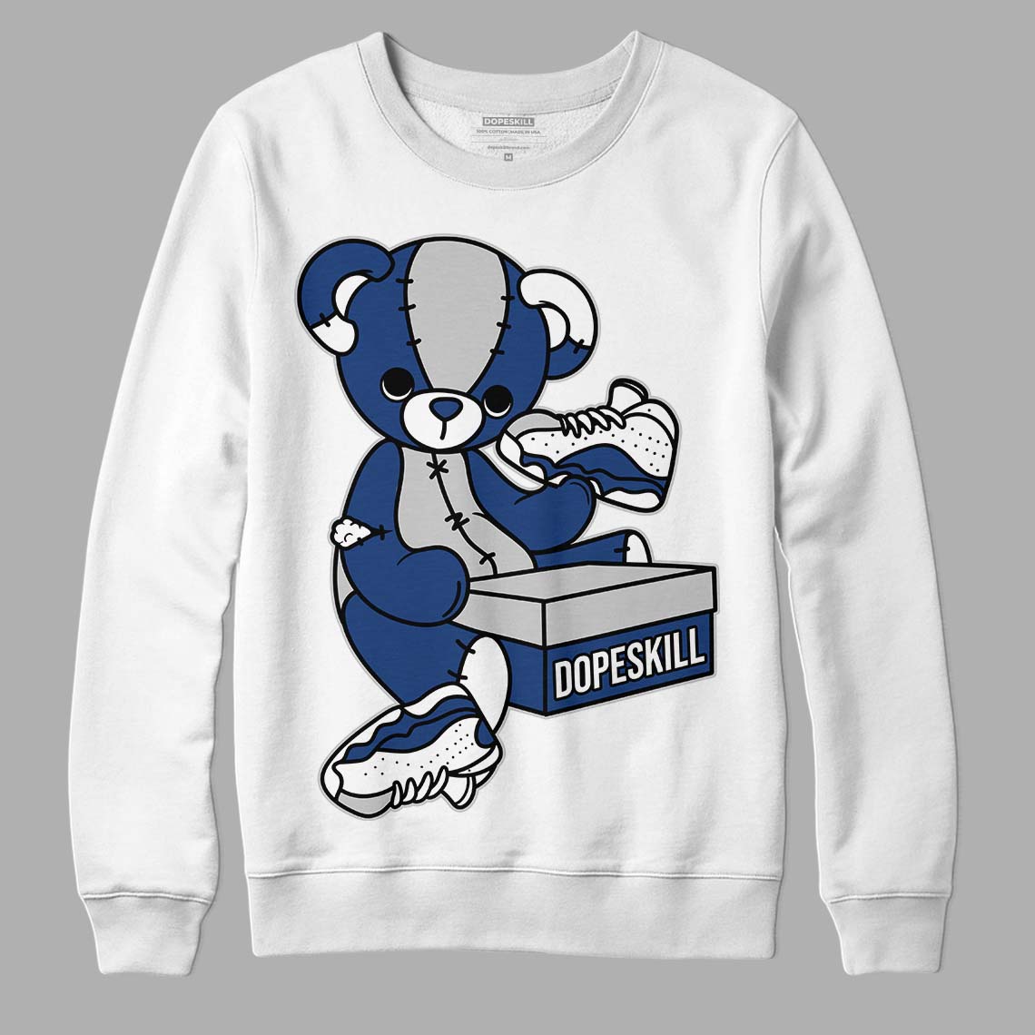 French Blue 13s DopeSkill Sweatshirt Sneakerhead BEAR Graphic - White 