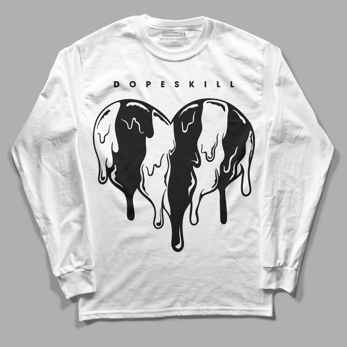 Jordan 1 High 85 Black White DopeSkill Long Sleeve T-Shirt Slime Drip Heart Graphic Streetwear - White 