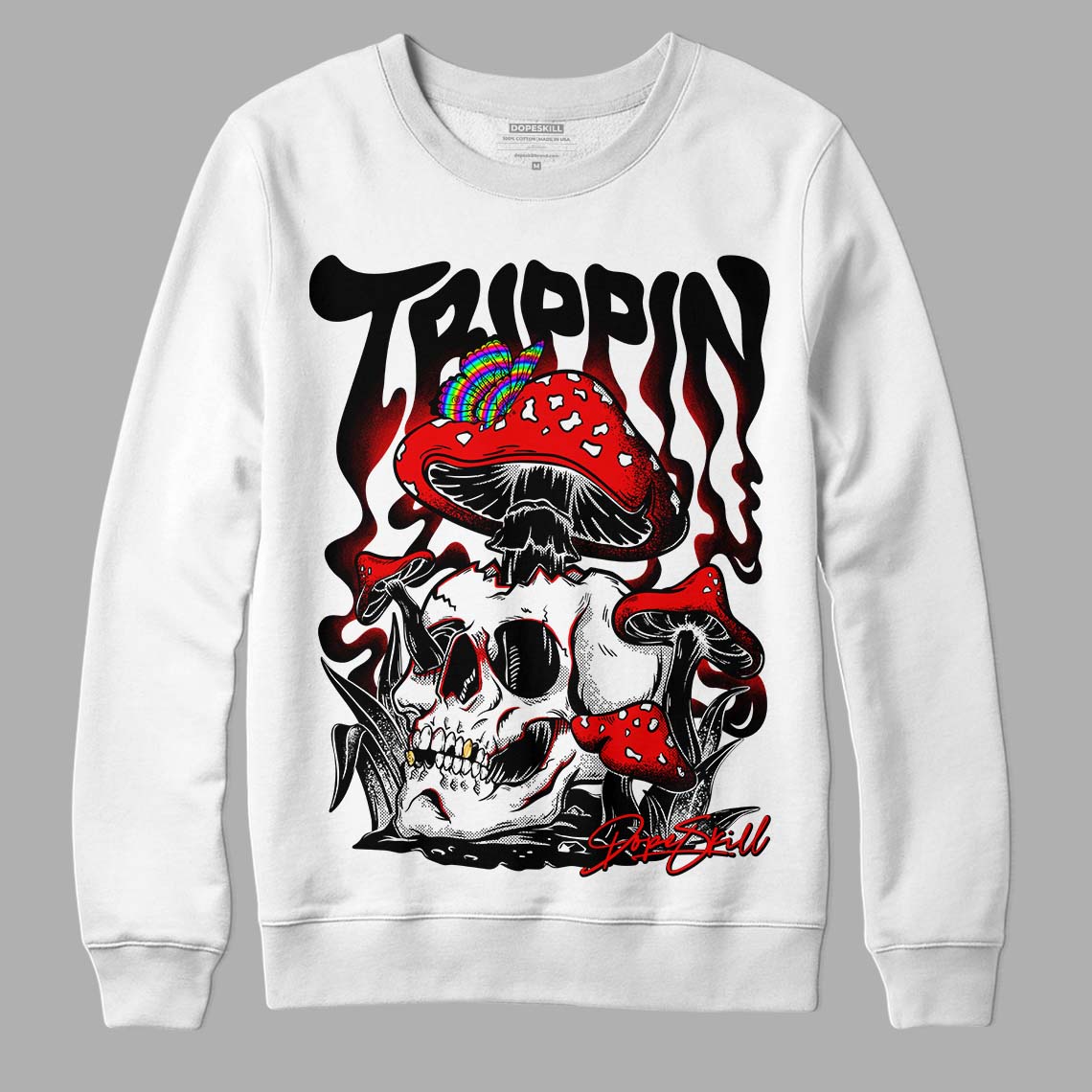 Jordan 1 High 85 Black White DopeSkill Sweatshirt Trippin Graphic Streetwear - White 