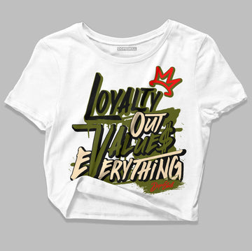 Travis Scott x  Jordan 1 Low OG “Olive” DopeSkill Women's Crop Top LOVE Graphic Streetwear - White