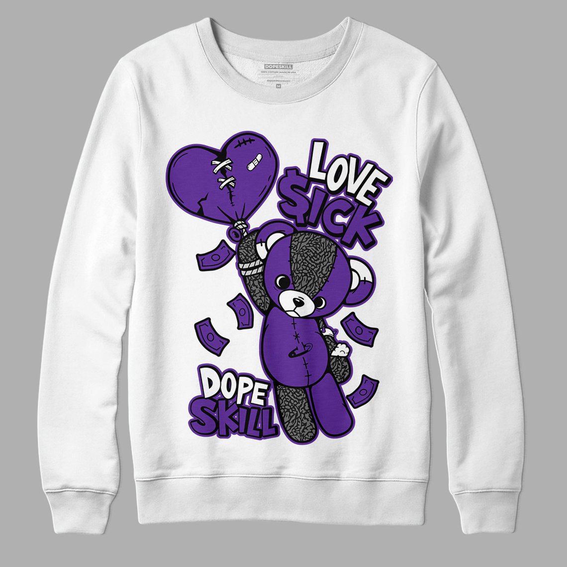 Jordan 3 Dark Iris DopeSkill Sweatshirt Love Sick Graphic - White 