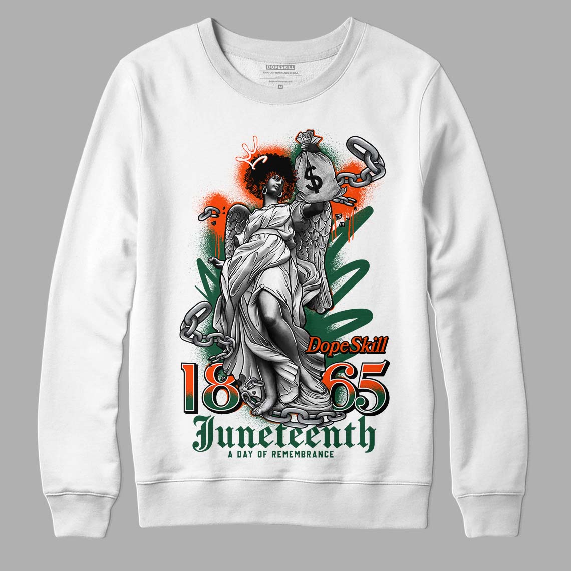 Dunk Low Team Dark Green Orange DopeSkill Sweatshirt Juneteenth Graphic - White