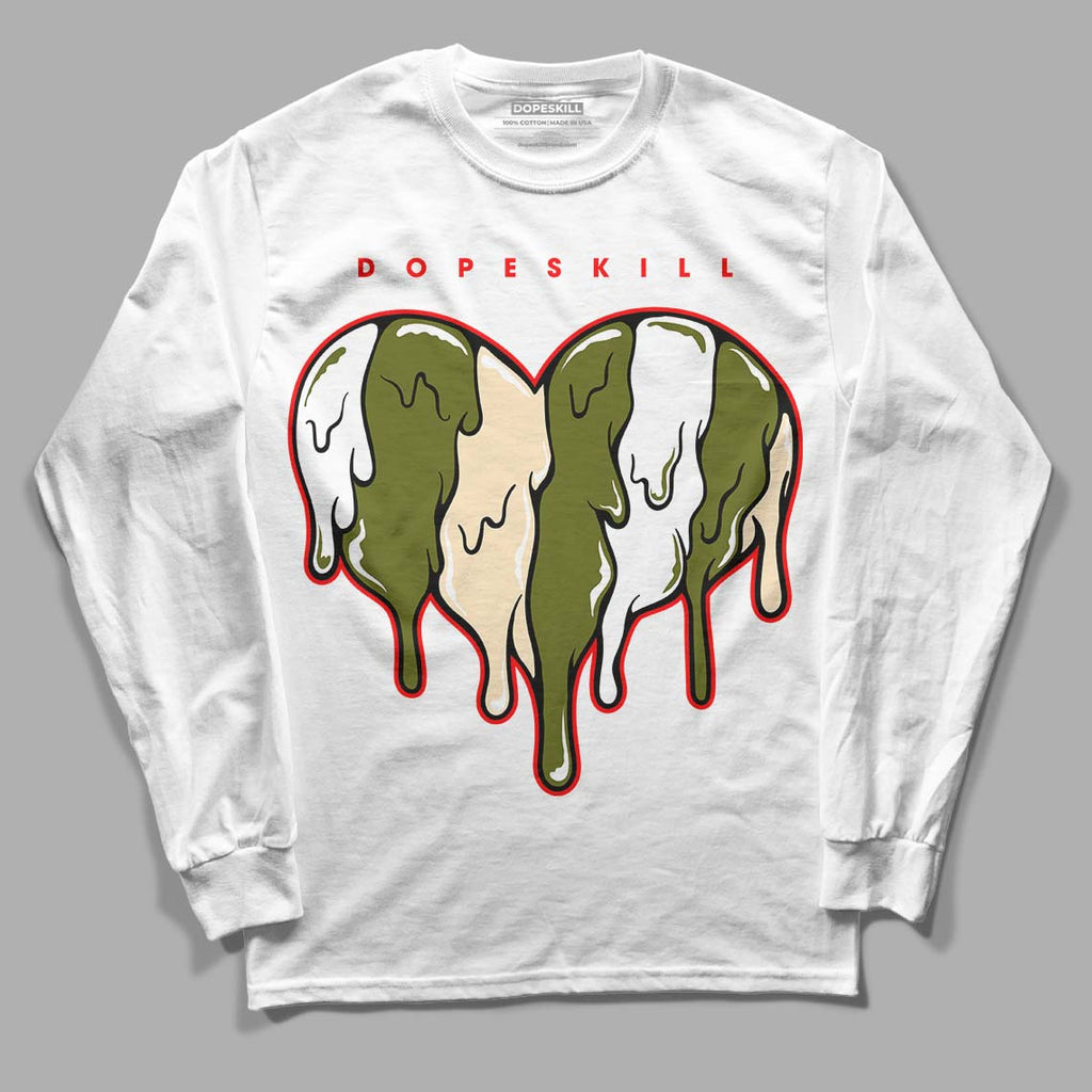 Travis Scott x Jordan 1 Low OG “Olive” DopeSkill Long Sleeve T-Shirt Slime Drip Heart Graphic Streetwear - WHite