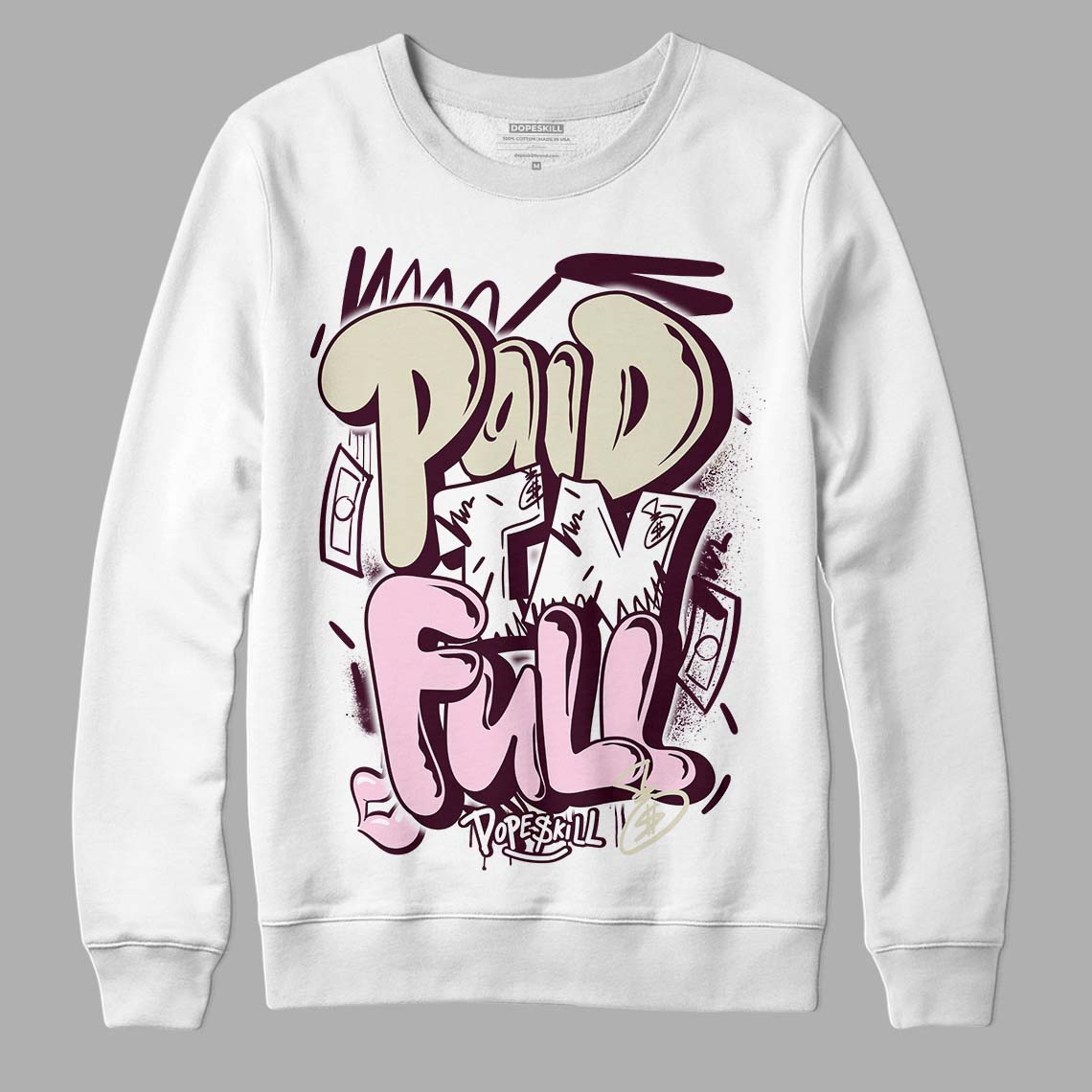 Dunk Low Night Maroon and Medium Soft Pink DopeSkill Sweatshirt New Paid In Full Graphic Streetwear - White 