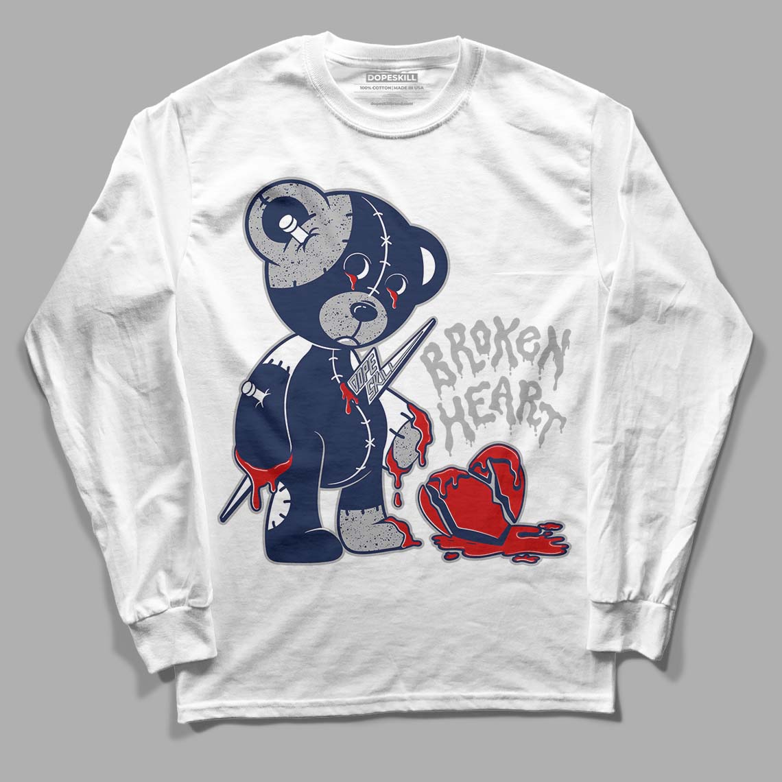 Midnight Navy 4s DopeSkill Long Sleeve T-Shirt Broken Heart Graphic - White