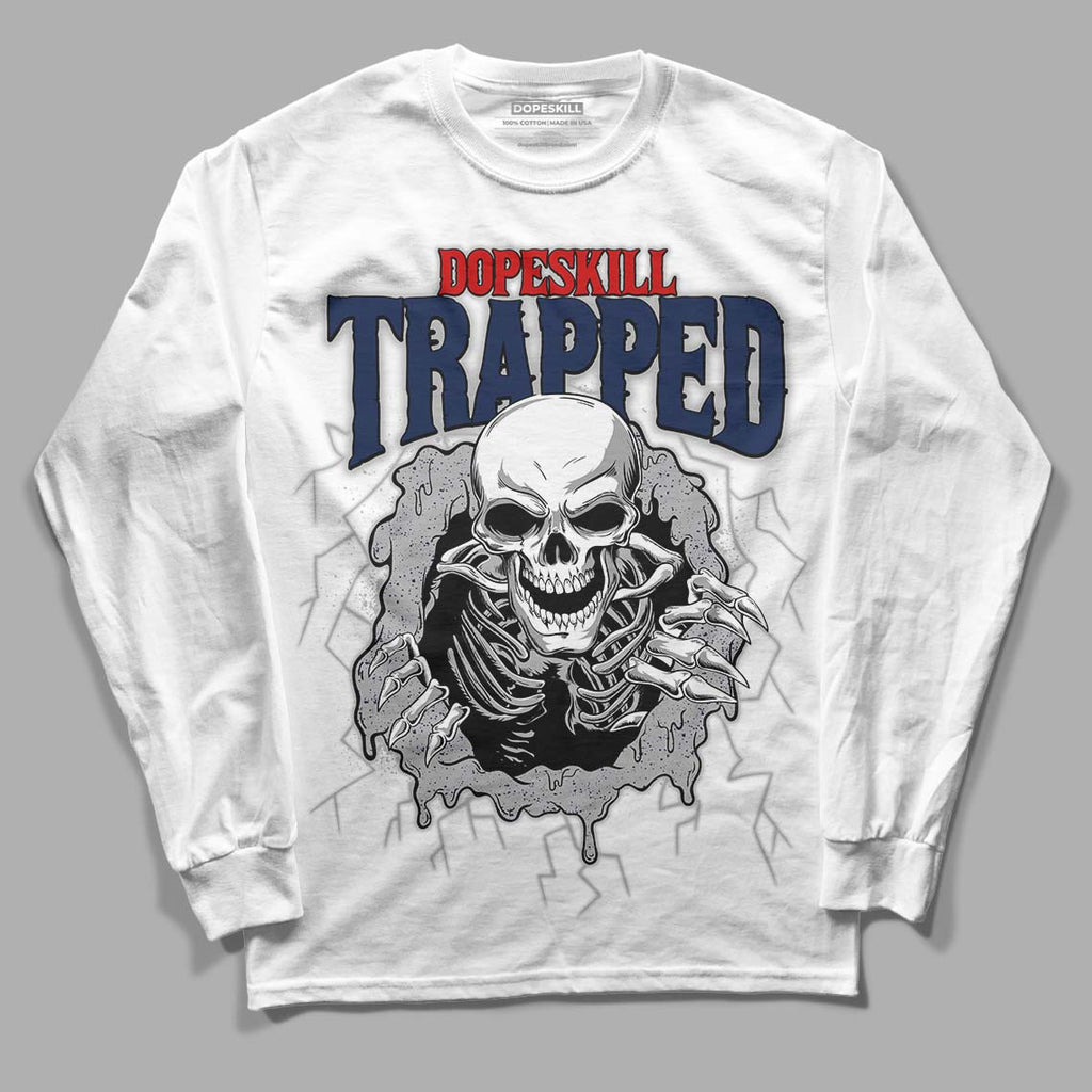 Midnight Navy 4s DopeSkill Long Sleeve T-Shirt Trapped Halloween Graphic - White