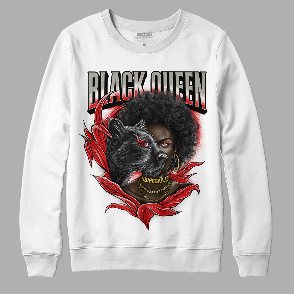 Fire Red 3s DopeSkill Sweatshirt New Black Queen Graphic - White 