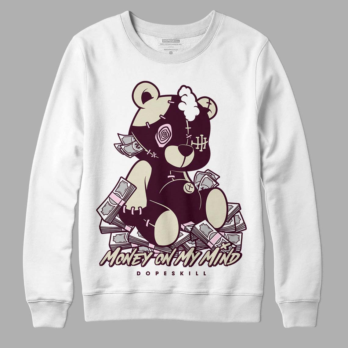 Dunk Low Night Maroon and Medium Soft Pink DopeSkill Sweatshirt MOMM Bear Graphic Streetwear - White 