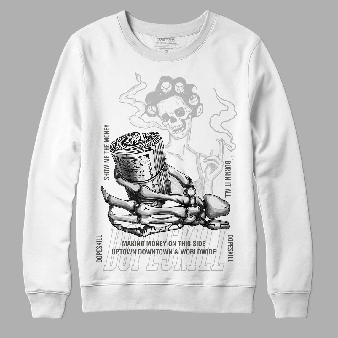 Jordan 4 Retro SE Craft Photon Dust DopeSkill Sweatshirt Show Me The Money Graphic Streetwear  - White 