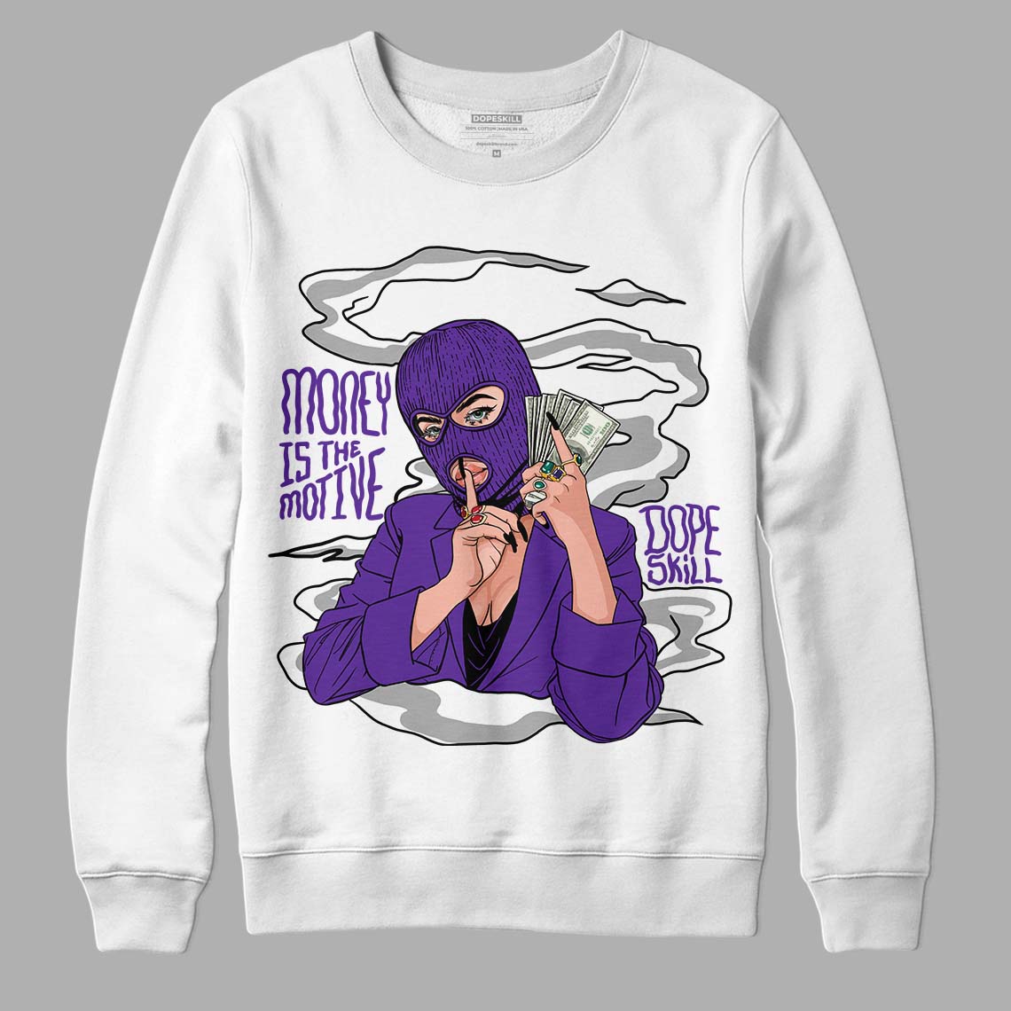 PURPLE Collection DopeSkill Sweatshirt Money Is The Motive Graphic - White 