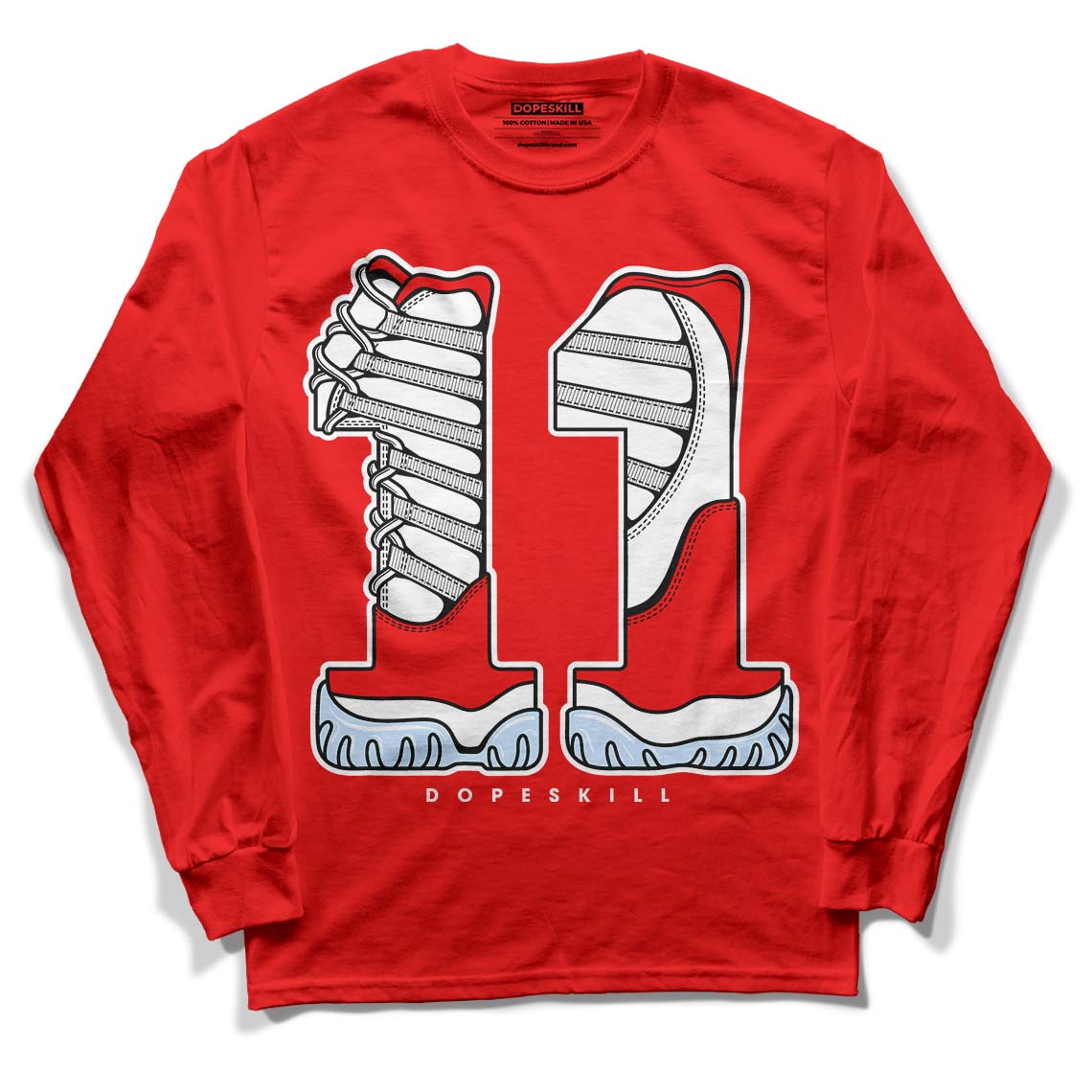 Cherry 11s DopeSkill Varsity Red Long Sleeve T-Shirt No.11 Graphic