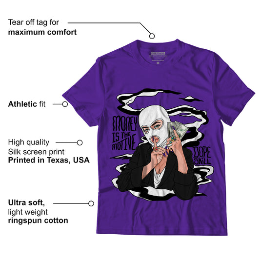 AJ 13 Court Purple DopeSkill Purple T-shirt Money Is The Motive Graphic