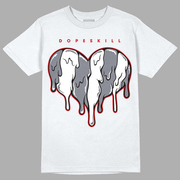 Fire Red 9s DopeSkill T-Shirt Slime Drip Heart Graphic - White 