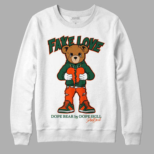 Dunk Low Team Dark Green Orange DopeSkill Sweatshirt Fake Love Graphic - White