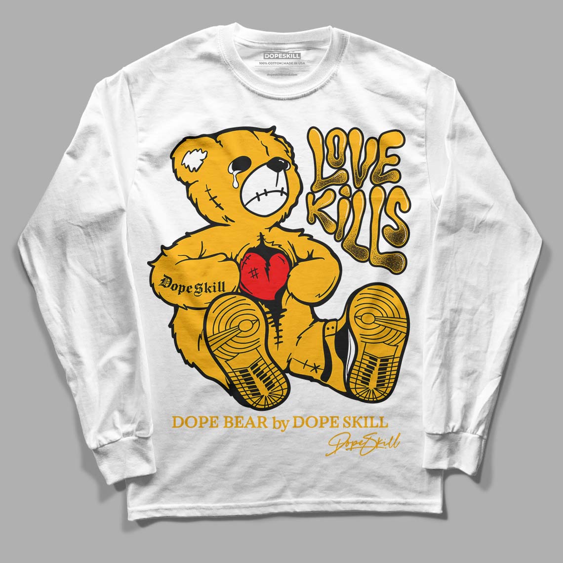 Goldenrod Dunk DopeSkill Long Sleeve T-Shirt Love Kills Graphic - White 