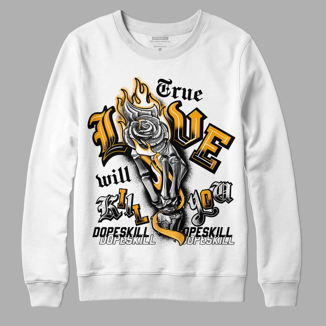 Black Taxi 12s DopeSkill Sweatshirt True Love Will Kill You Graphic - White 