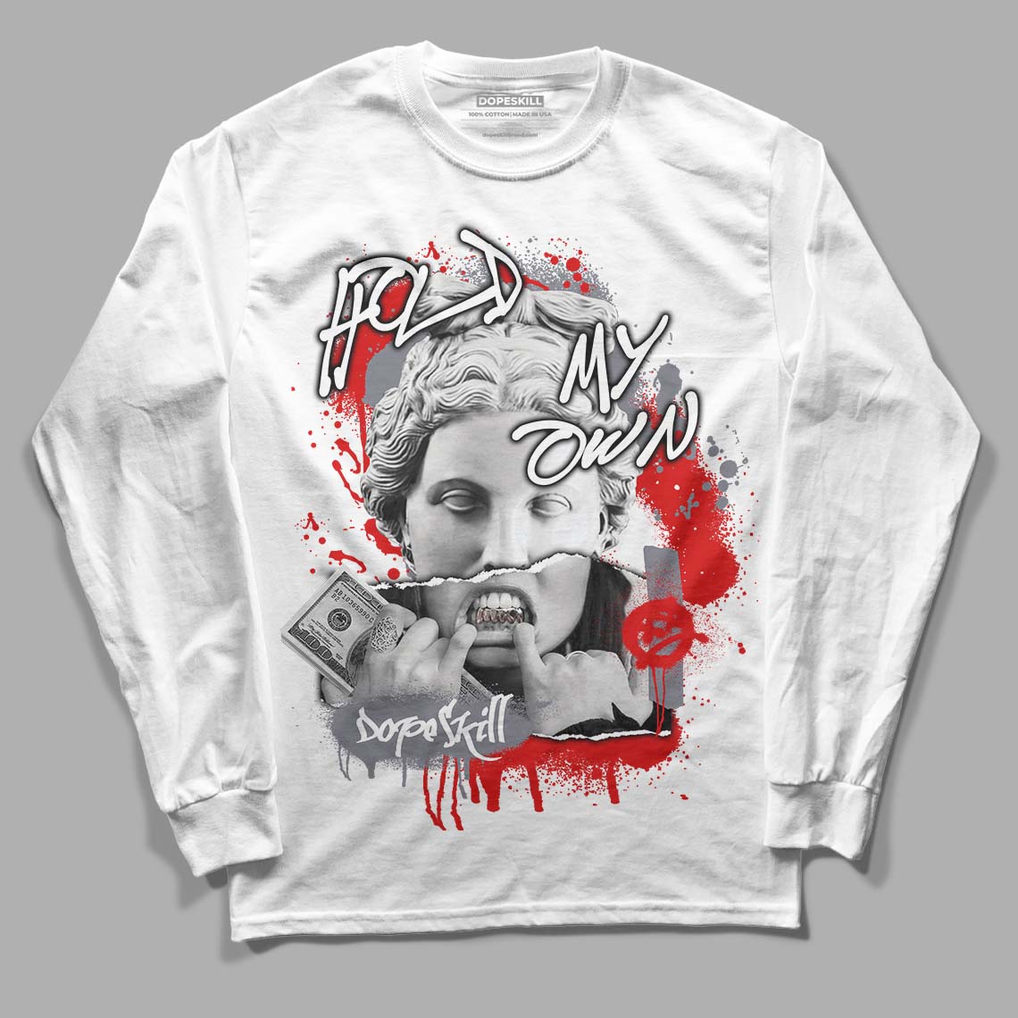 Gym Red 9s DopeSkill Long Sleeve T-Shirt Hold My Own Graphic - White 