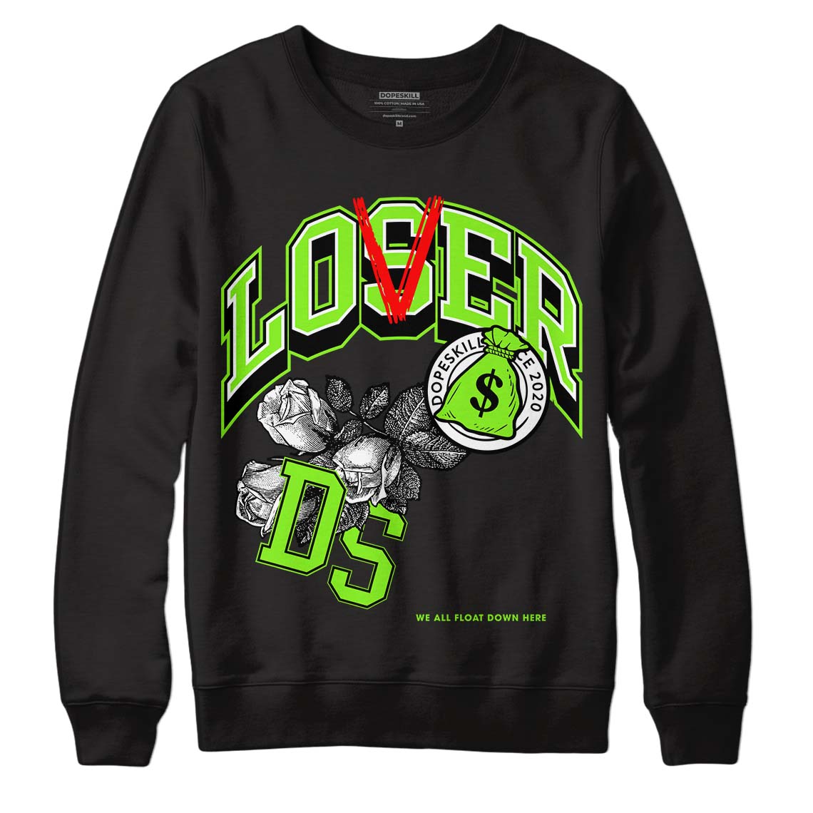 Neon Green Collection DopeSkill Sweatshirt Loser Lover Graphic - Black