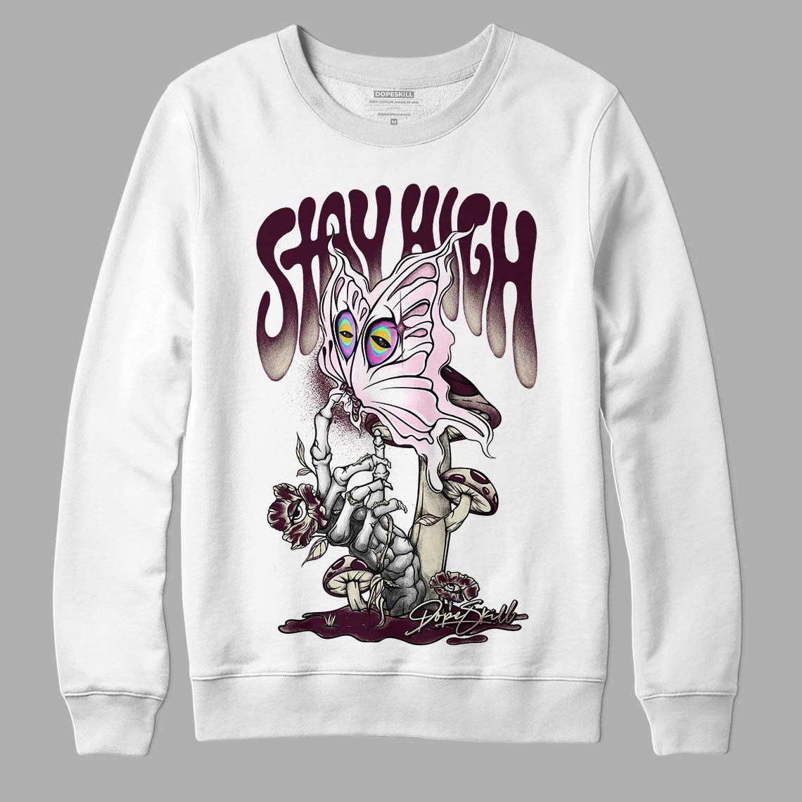 Dunk Low Night Maroon and Medium Soft Pink DopeSkill Sweatshirt Stay High Graphic Streetwear - White