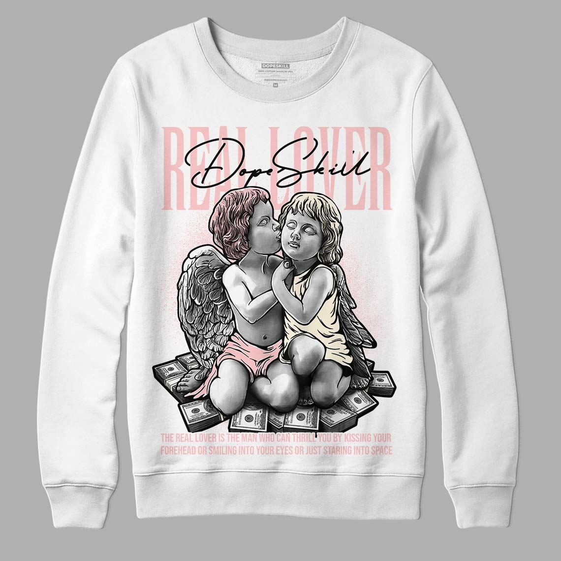 Jordan 1 High OG WMNS Washed Pink DopeSkill Sweatshirt Real Lover Graphic Streetwear - White 