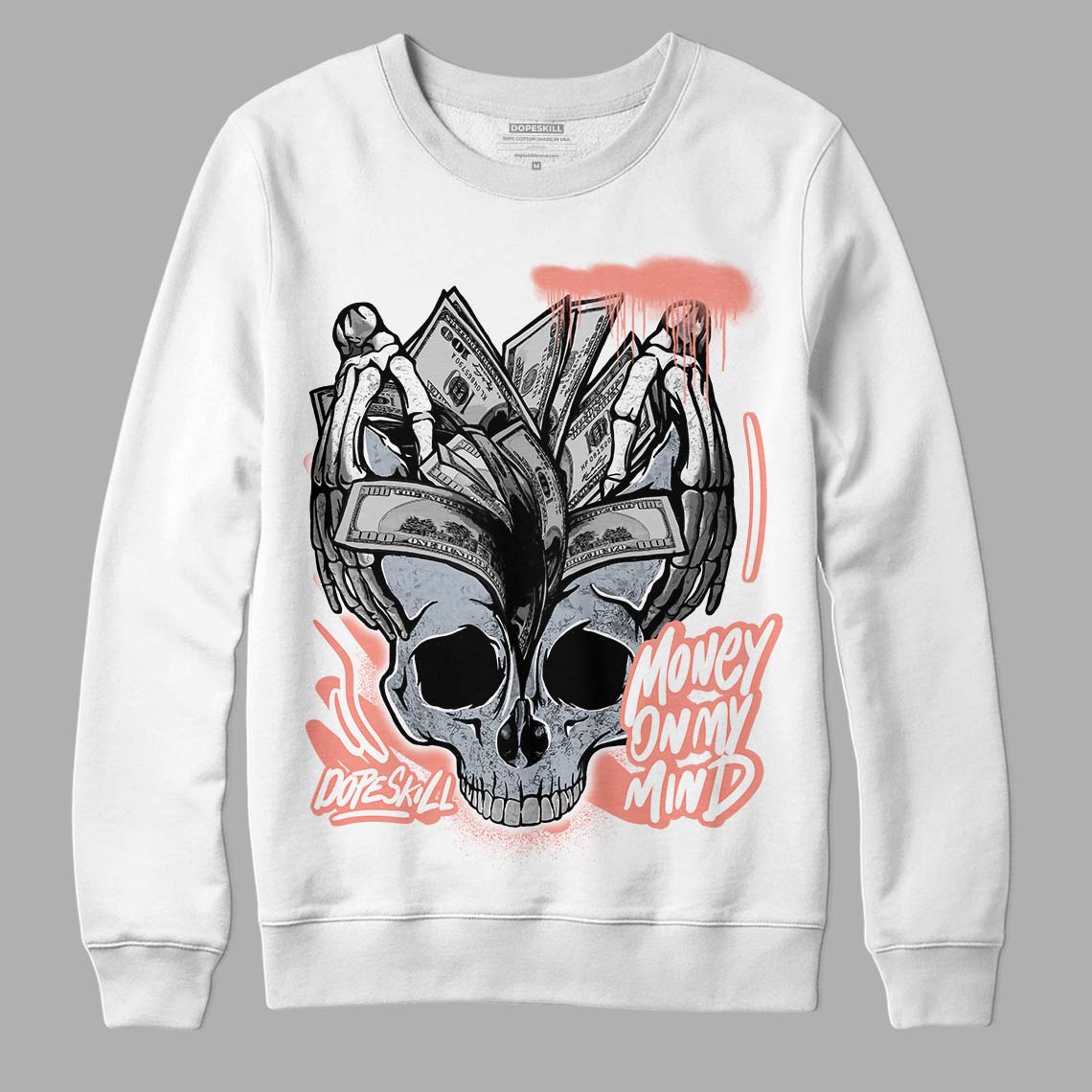 DJ Khaled x Jordan 5 Retro ‘Crimson Bliss’ DopeSkill Sweatshirt MOMM Skull Graphic Streetwear - White 