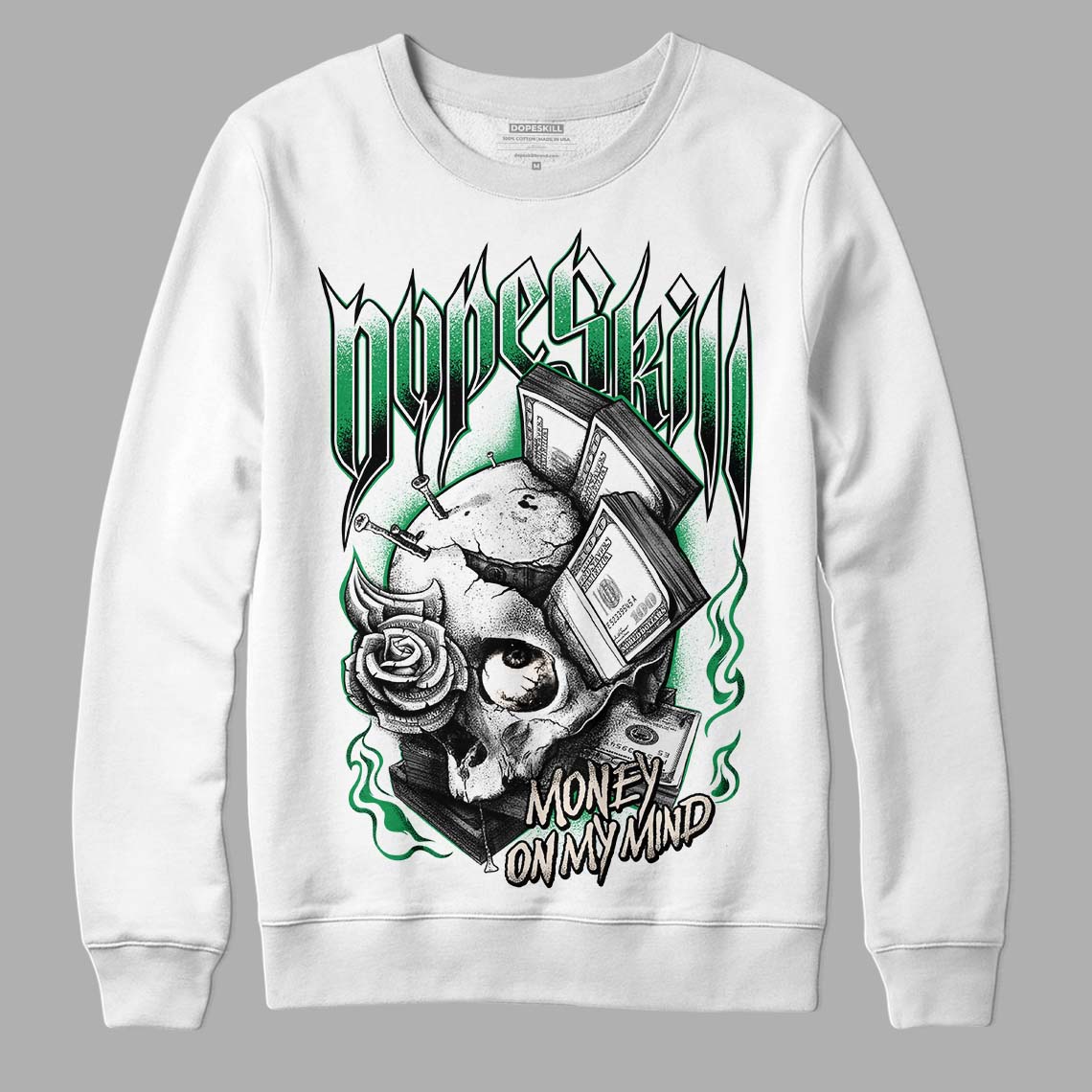 Jordan 2 Retro Lucky Green DopeSkill Sweatshirt Money On My Mind Graphic Streetwear - White 