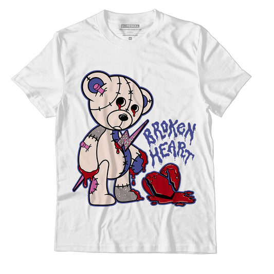 Jordan 7 SE Sapphire DopeSkill T-Shirt Broken Heart Graphic - White 