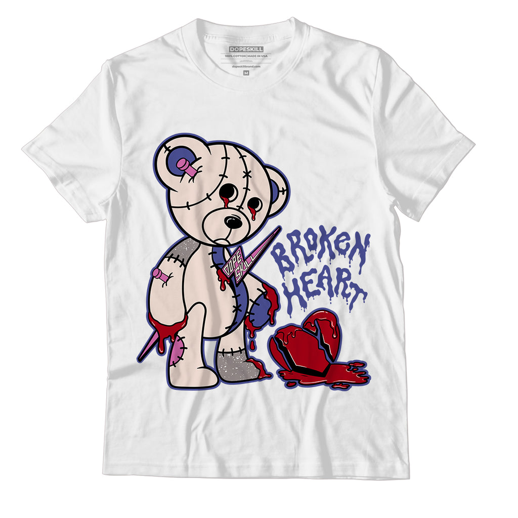 Jordan 7 SE Sapphire DopeSkill T-Shirt Broken Heart Graphic - White 