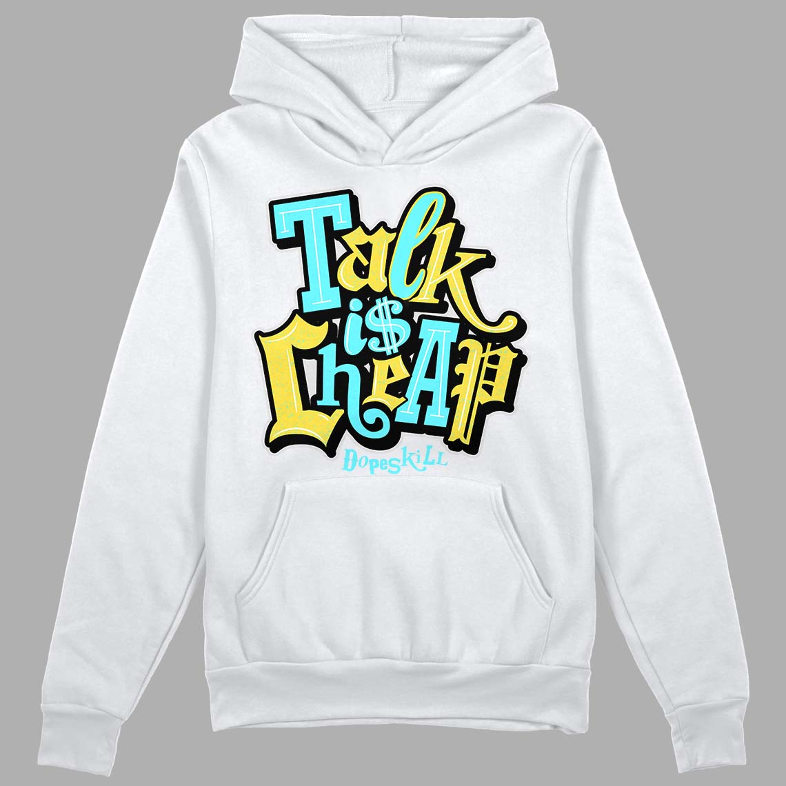 Aqua 5s DopeSkill Hoodie Sweatshirt Talk Is Chip Graphic - White 