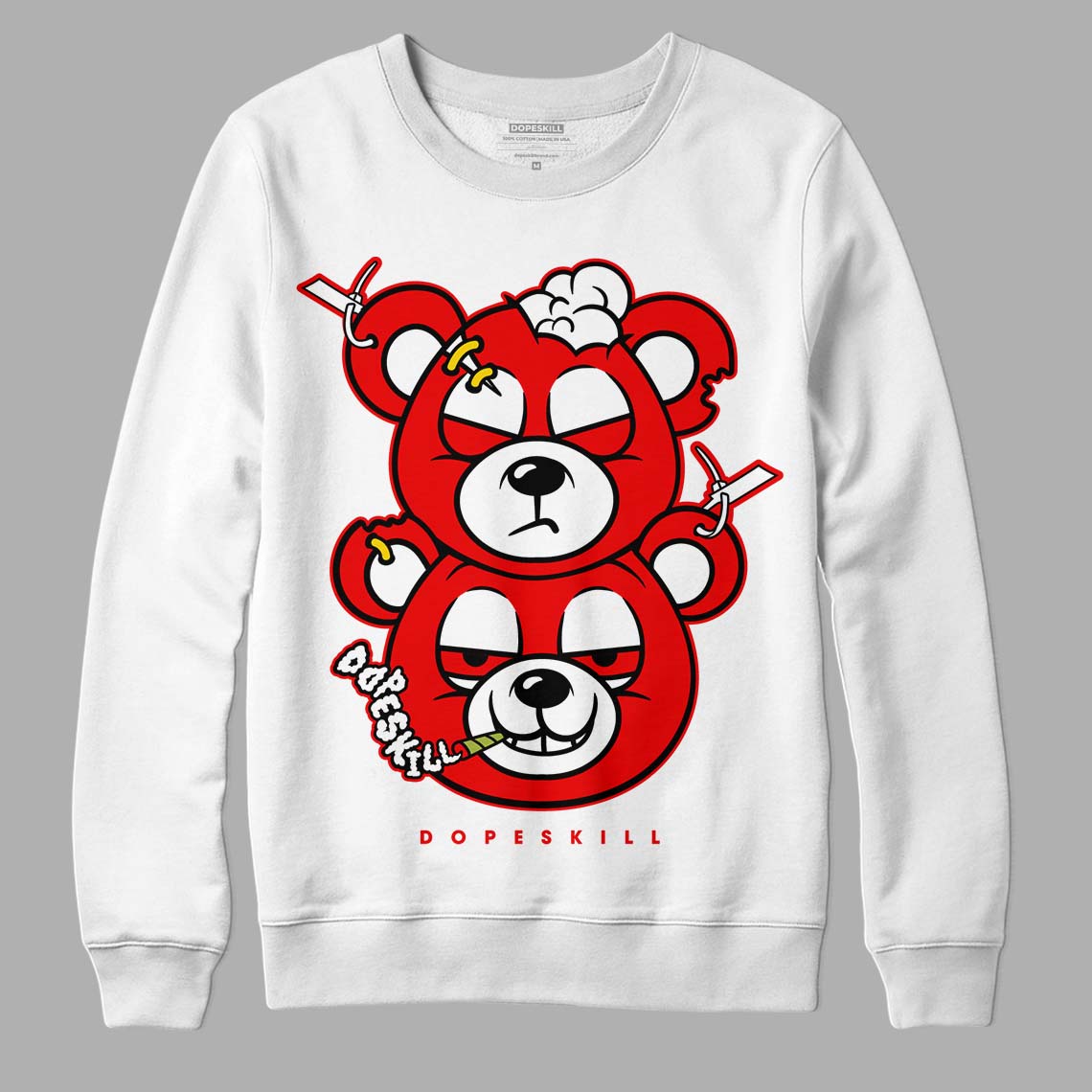 Cherry 11s DopeSkill Sweatshirt New Double Bear Graphic - White