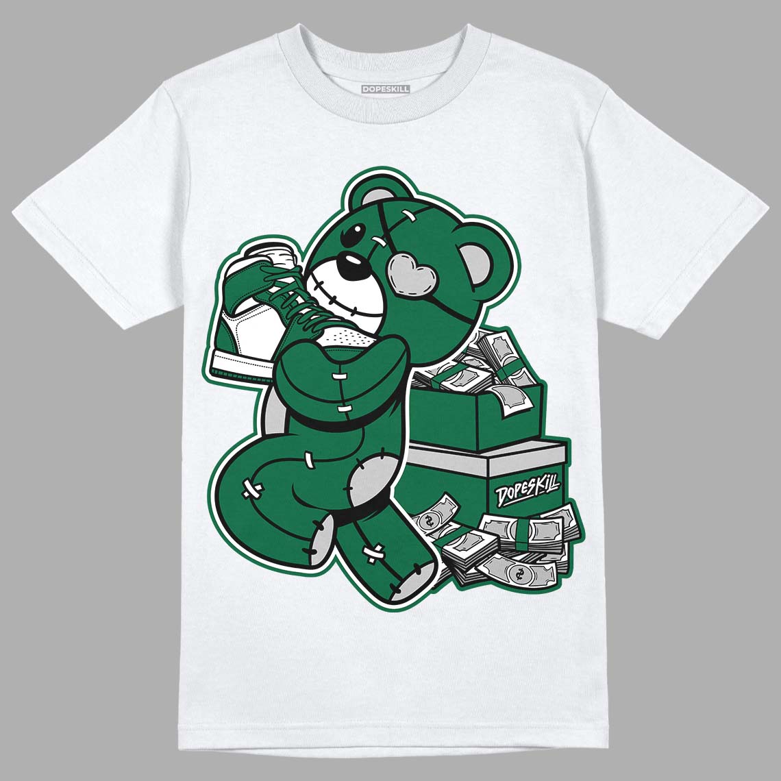 Gorge Green 1s DopeSkill T-Shirt Bear Steals Sneaker Graphic - White 