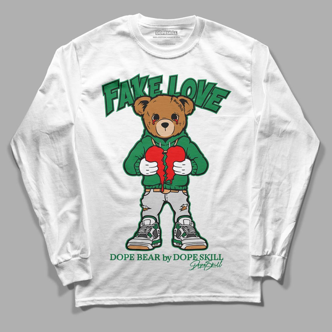 Nike SB x Jordan 4 “Pine Green” DopeSkill Long Sleeve T-Shirt Fake Love Graphic Streetwear - White