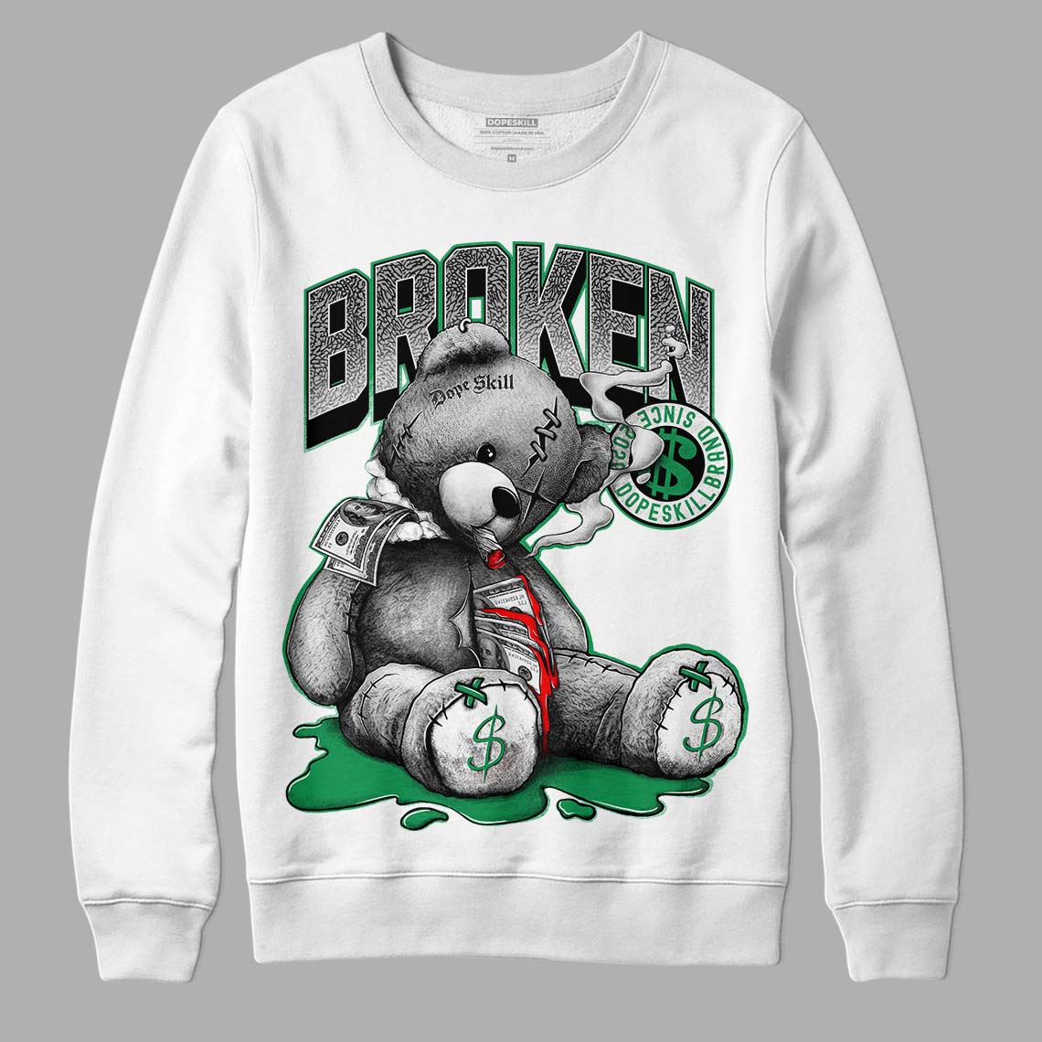 Jordan 3 WMNS “Lucky Green” DopeSkill Sweatshirt Sick Bear Graphic Streetwear - White