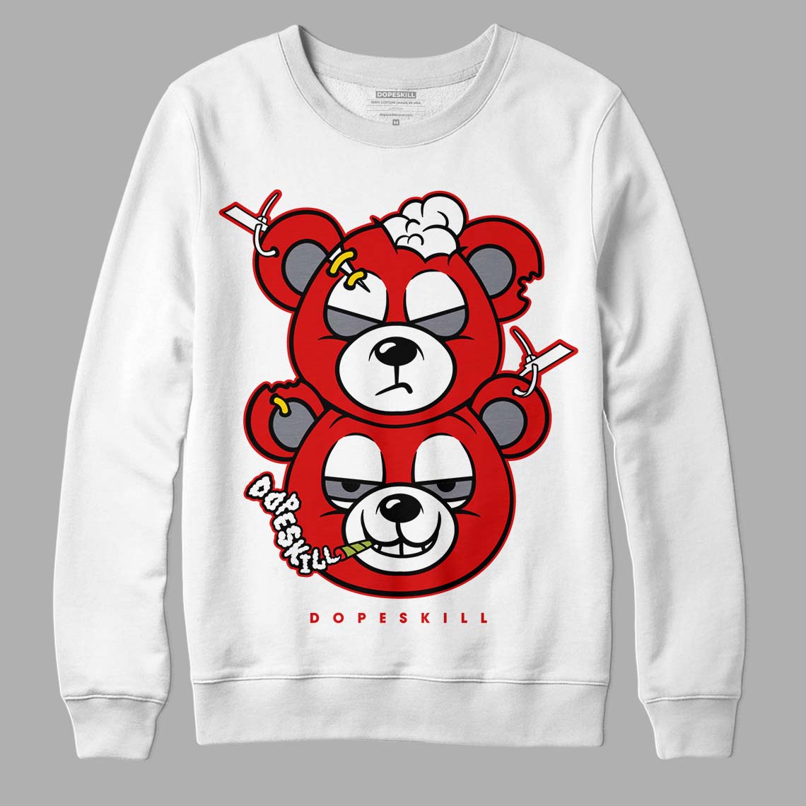 Gym Red 9s DopeSkill Sweatshirt New Double Bear Graphic - White 