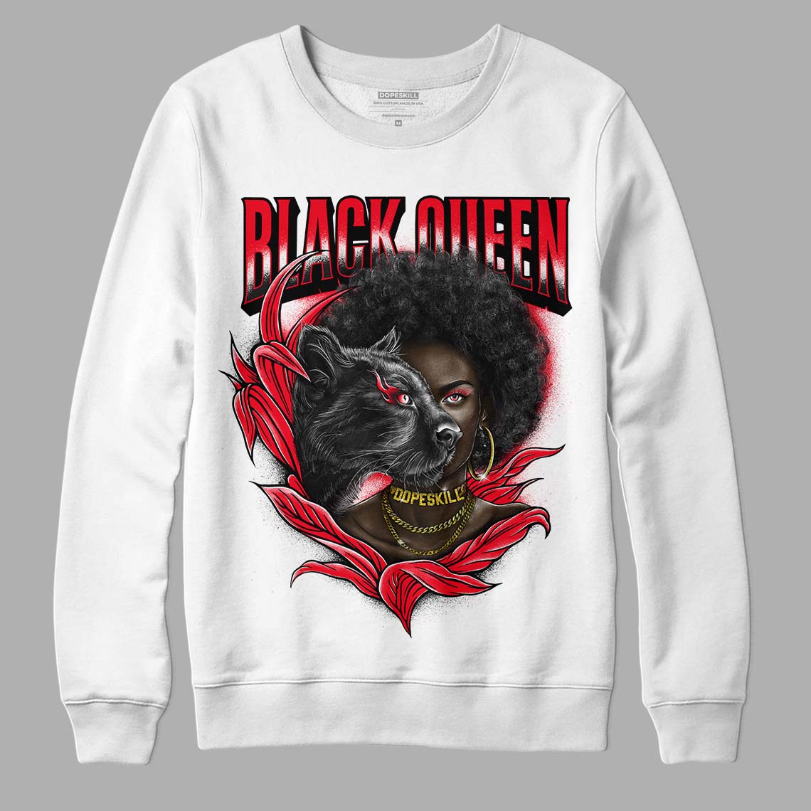 Red Thunder 4s DopeSkill Sweatshirt New Black Queen Graphic - White 