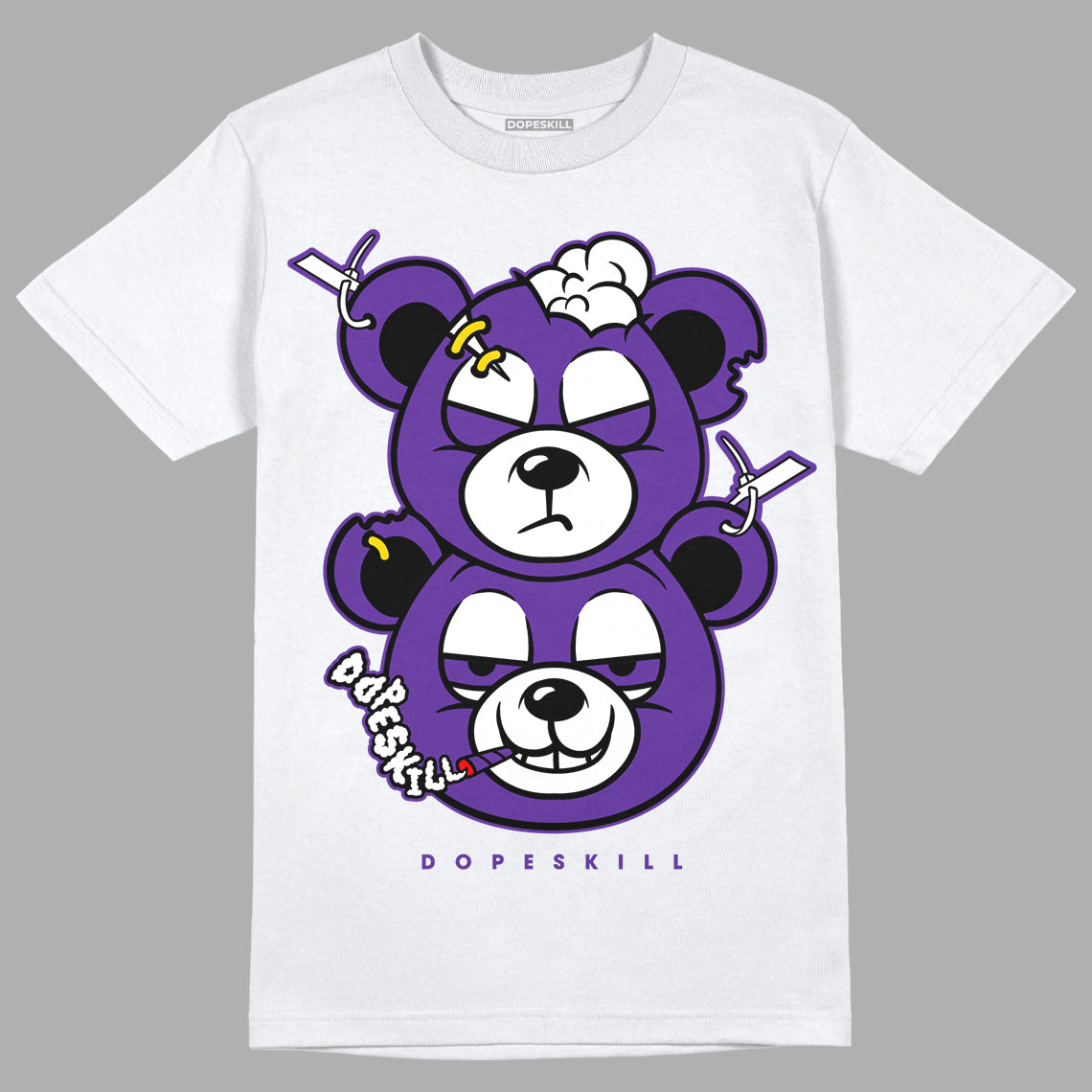 PURPLE Collection DopeSkill T-Shirt New Double Bear Graphic - White 