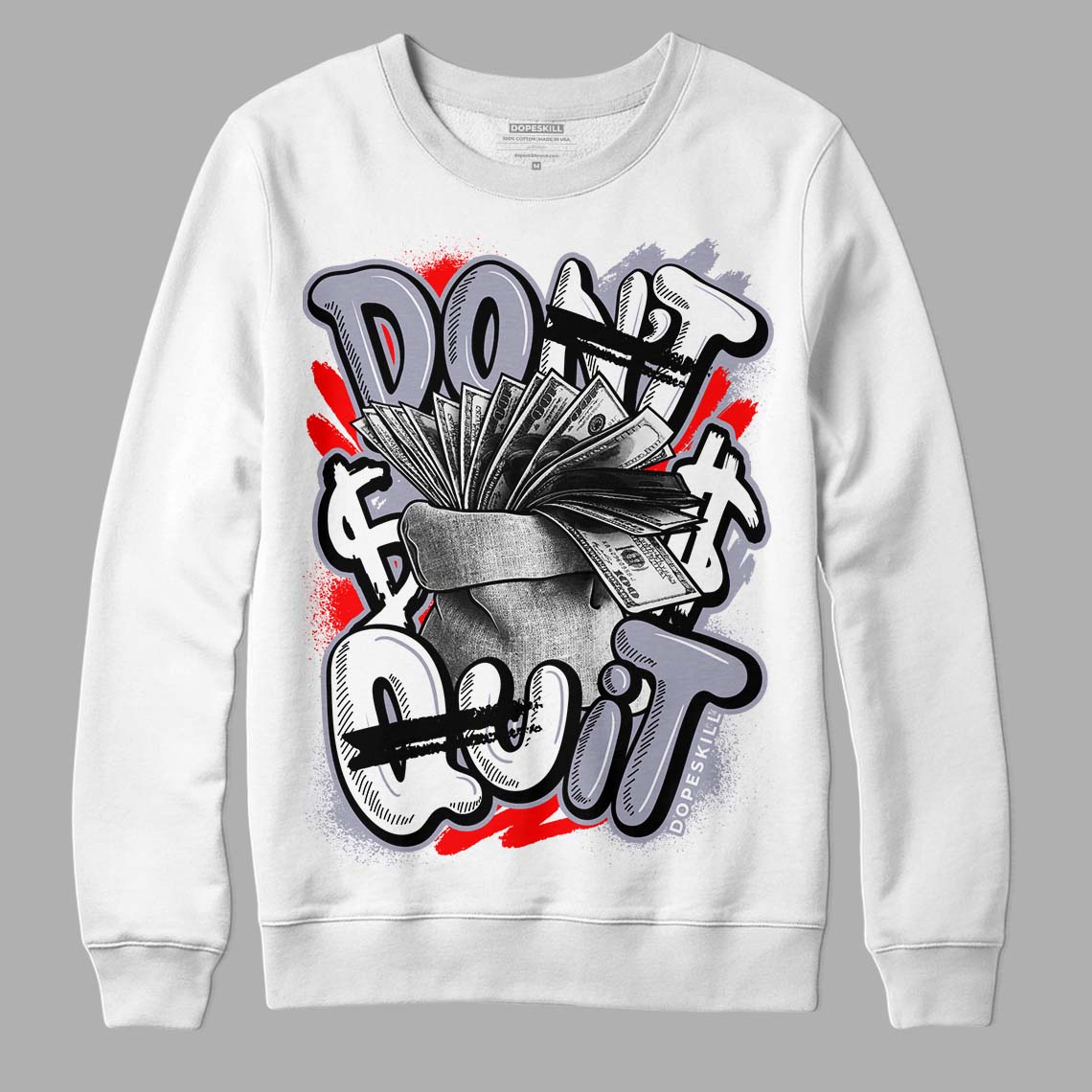 Jordan 13 Retro 'Black Flint' DopeSkill Sweatshirt Don't Quit Graphic Streetwear - White