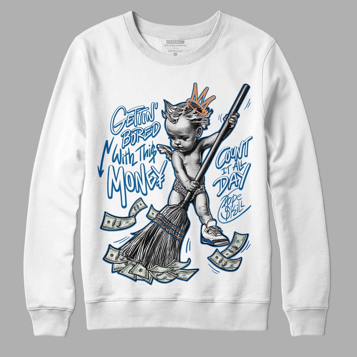 Jordan 3 Retro Wizards DopeSkill Sweatshirt Gettin Bored With This Money Graphic Streetwear - White