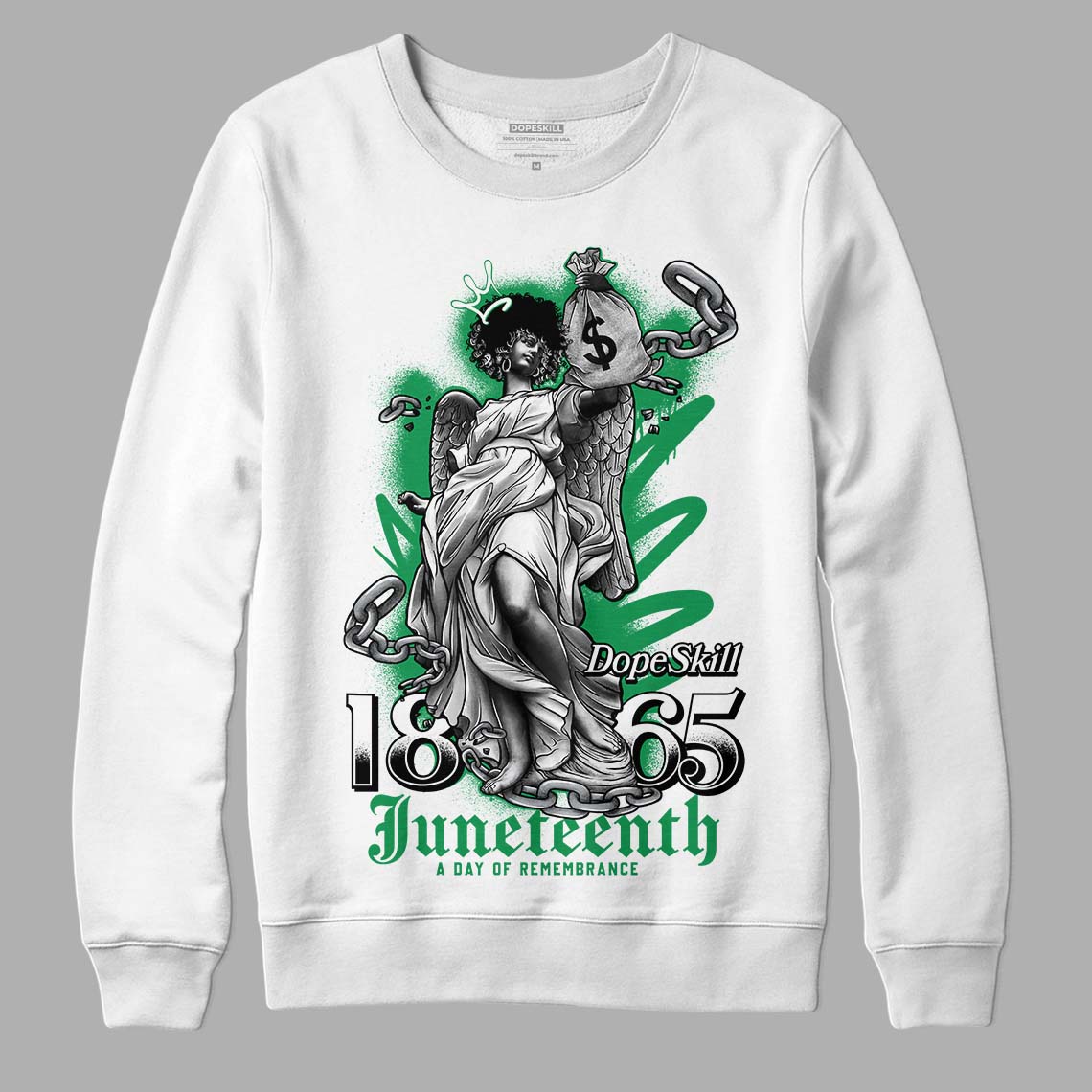 Jordan 1 Low Lucky Green DopeSkill Sweatshirt Juneteenth Graphic Streetwear - White