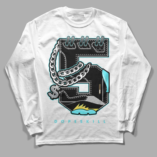 Aqua 5s DopeSkill Long Sleeve T-Shirt No.5 Graphic - White