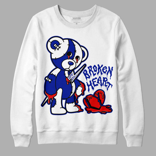 Racer Blue White Dunk Low DopeSkill Sweatshirt Broken Heart Graphic - White 