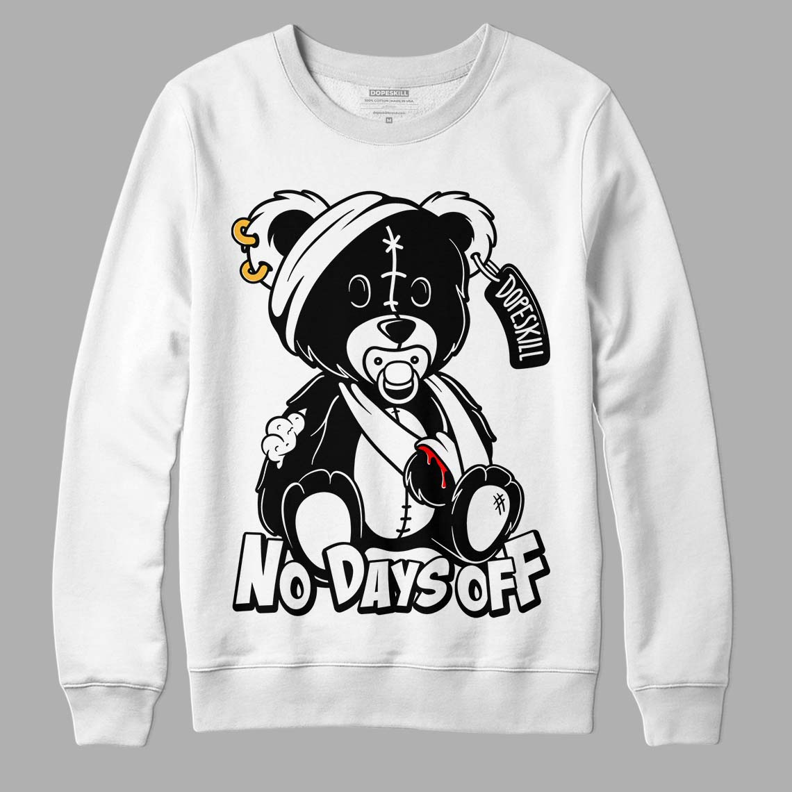 Jordan 1 High 85 Black White DopeSkill Sweatshirt Hurt Bear Graphic Streetwear - White 